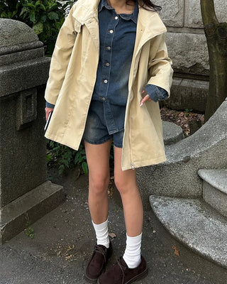 Stand Collar Flare Zip Half Coat