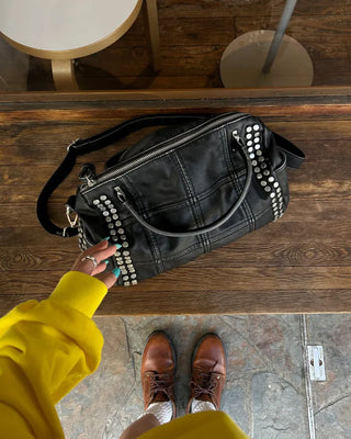 Block stitch double stud 2-way Boston bag