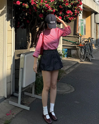 Striped round neck long-sleeved T-shirt