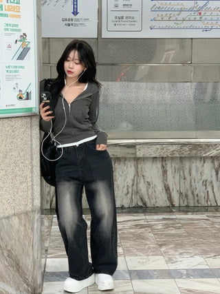 [6 colors] Line Slit Washed Wide Pants