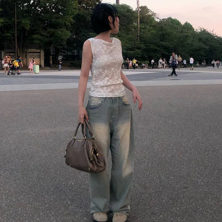 Vintage Wash Wide Denim Pants