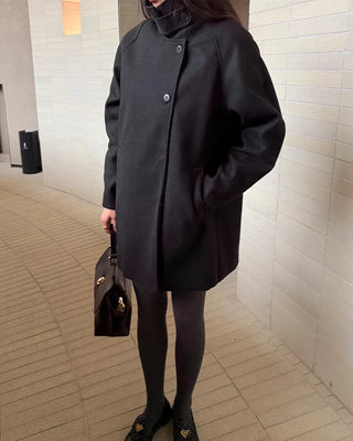 High-neck button-up half coat