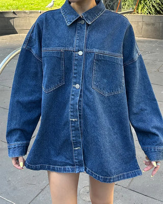 Bust patch pocket oversized denim jacket