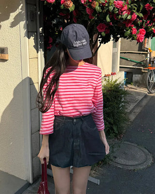 Striped round neck long-sleeved T-shirt