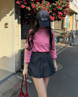 Striped round neck long-sleeved T-shirt