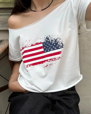 American Cut-Off Shoulder Neck Cropped T-Shirt