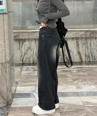[6 colors] Line Slit Washed Wide Pants