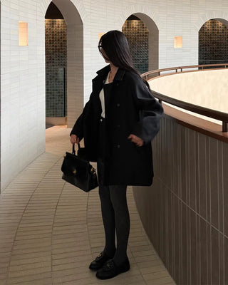 High-neck button-up half coat