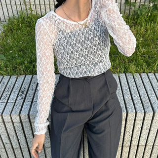 Lace sheer long-sleeved T-shirt