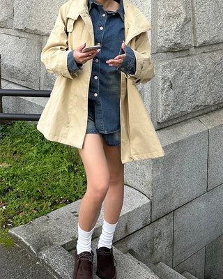Stand Collar Flare Zip Half Coat