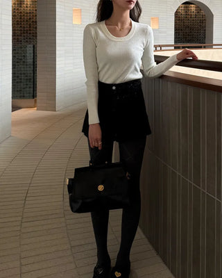 Gold button shoulder bag