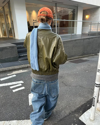 Zip-fly leather blouson jacket