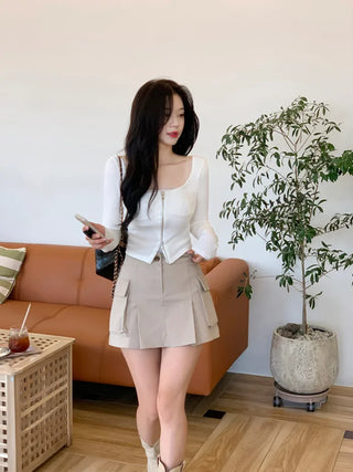 [Lined] Cargo pleated skirt (4 colors)