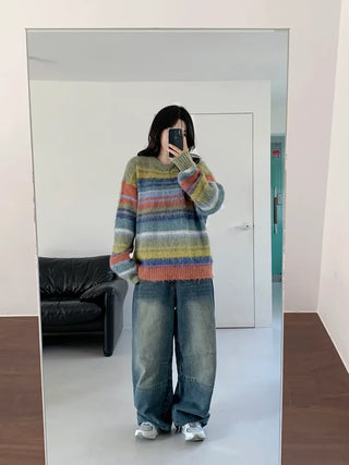 Striped round neck knit