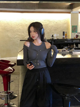[2pcs] Button Cardigan Sleeveless Set