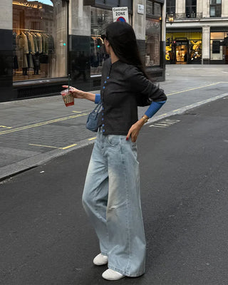 Washed wide denim pants