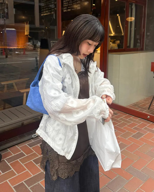 Flower Patch Jacquard Sheer Windbreaker