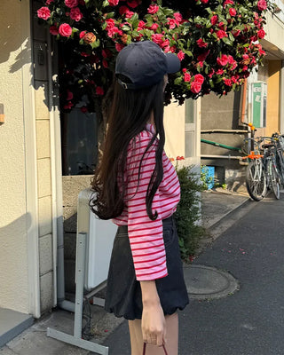 Striped round neck long-sleeved T-shirt