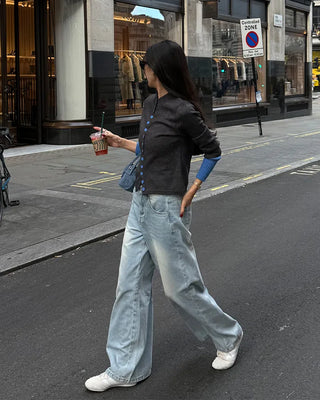 Washed wide denim pants