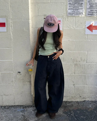 Unique yoke tuck balloon cotton pants