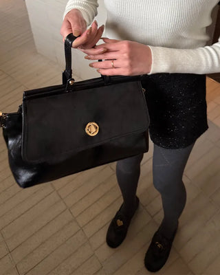 Gold button shoulder bag