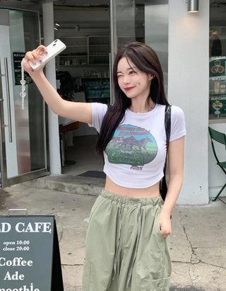 Printed Shirred Cropped T-Shirt (3 colors)