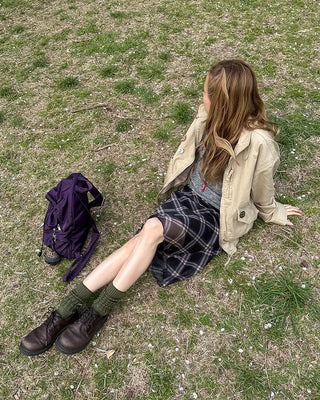 Checked scalloped hem chiffon skirt