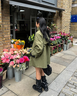 Stand Collar Zip Fly Flare Half Trench Coat