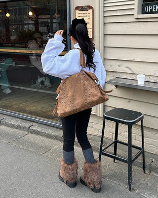 Double Studded Vintage Leather Tote Bag