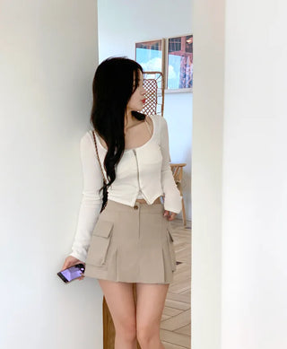 [Lined] Cargo pleated skirt (4 colors)