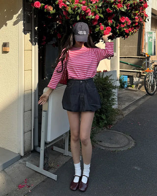 Striped round neck long-sleeved T-shirt