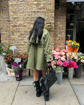 Stand Collar Zip Fly Flare Half Trench Coat