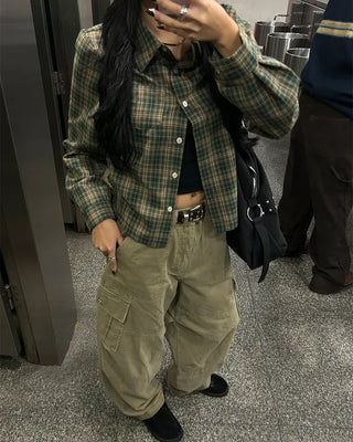 (Unisex) Vintage Wash Flap Cargo Pocket Pants