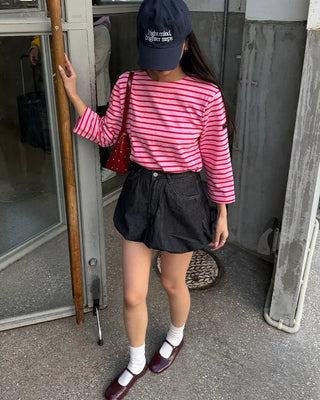 Striped round neck long-sleeved T-shirt