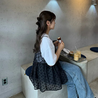 Layered sheer ribbon sleeveless top
