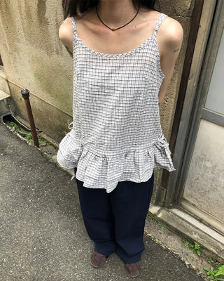 Checked Shirring Sleeveless Dress