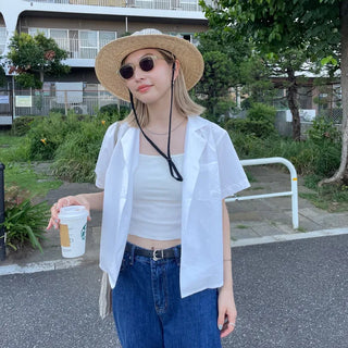 Cropped pocket short-sleeved T-shirt