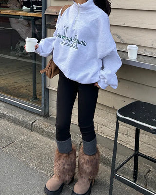 Rib-knit warmer layered leggings