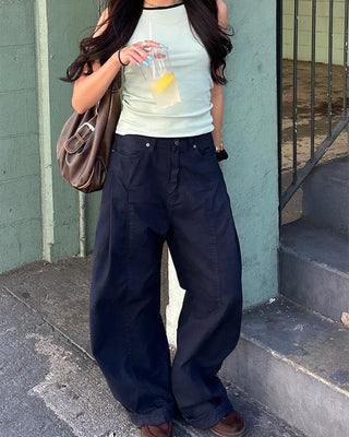 Unique yoke tuck balloon cotton pants