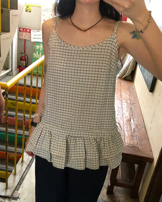 Checked Shirring Sleeveless Dress