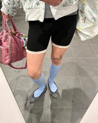 Lace hem short ribbed leggings pants