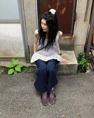 Checked Shirring Sleeveless Dress