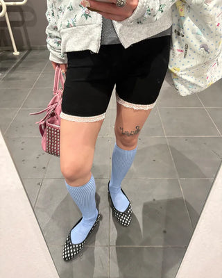 Simple summer ribbed knee-high socks