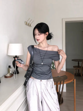 Striped one-shoulder T-shirt