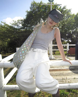 Hip Wing Stitch Summer Balloon Cotton Pants
