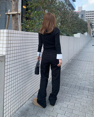 Shirt-layered long-sleeved cardigan