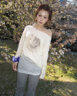 Double Horse Raglan Shoulder Long T-Shirt