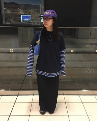 Mixed Border Layered Long T-Shirt