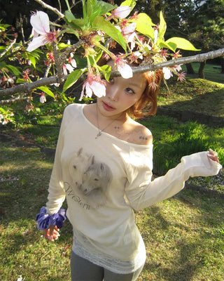 Double Horse Raglan Shoulder Long T-Shirt