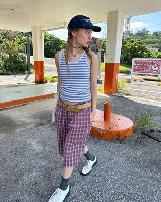 (ORIGINAL) Tartan Check Half Wide Easy Pants